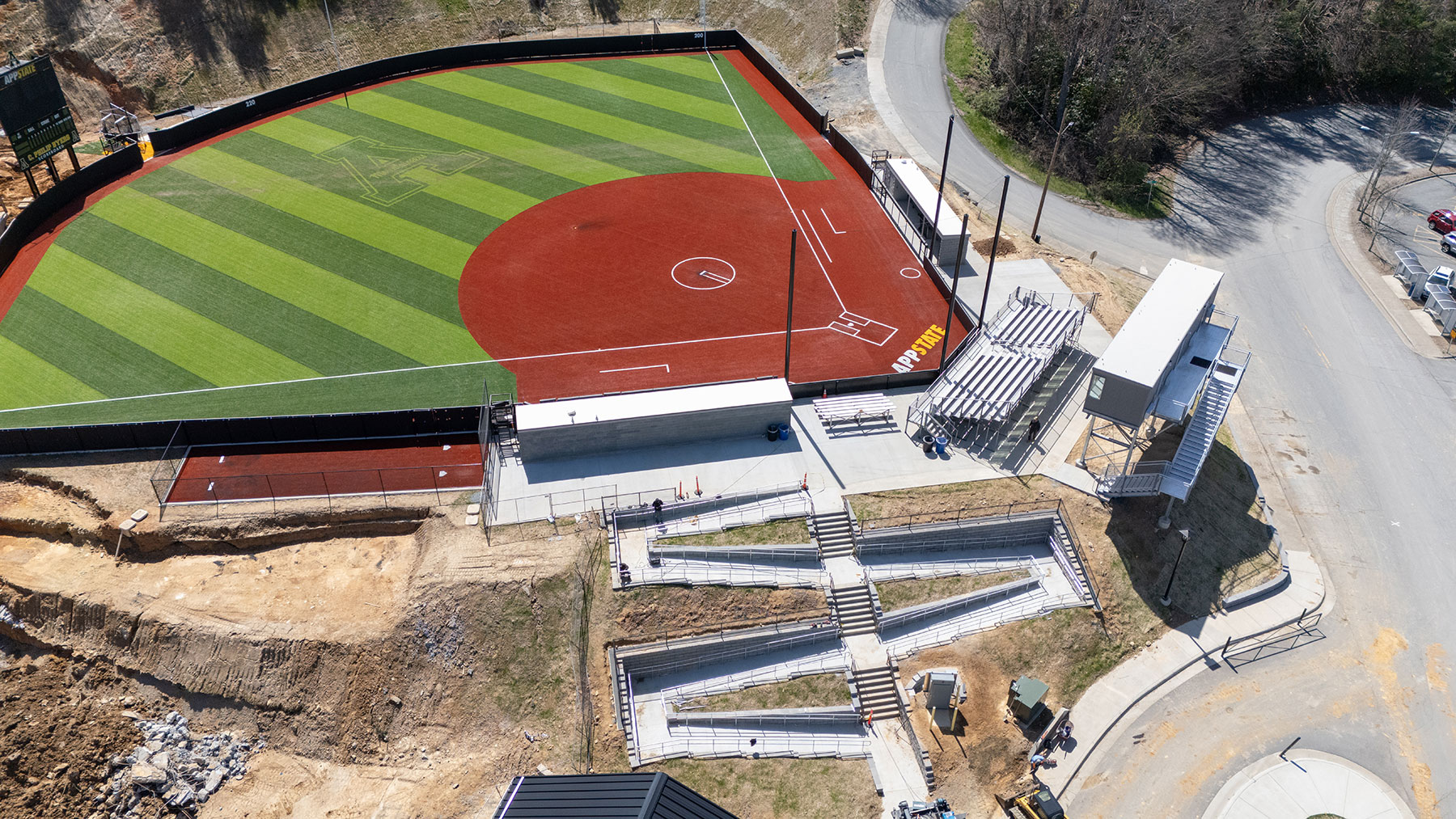 An aerial view of the Sywassink/Lloyd Family Stadium at the Appalachian 105 property - completed in November 2024