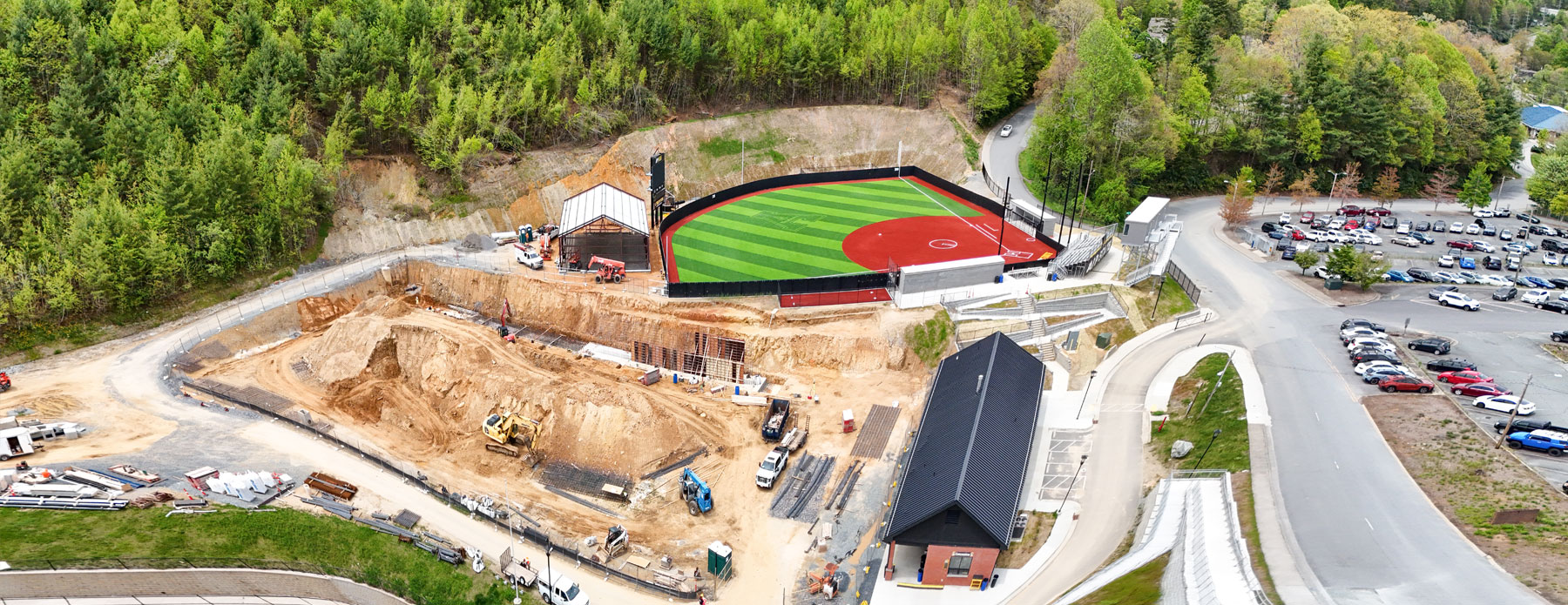 Aerial view of Appalachian 105 site showing tennis and softball facility work, May 7, 2025.