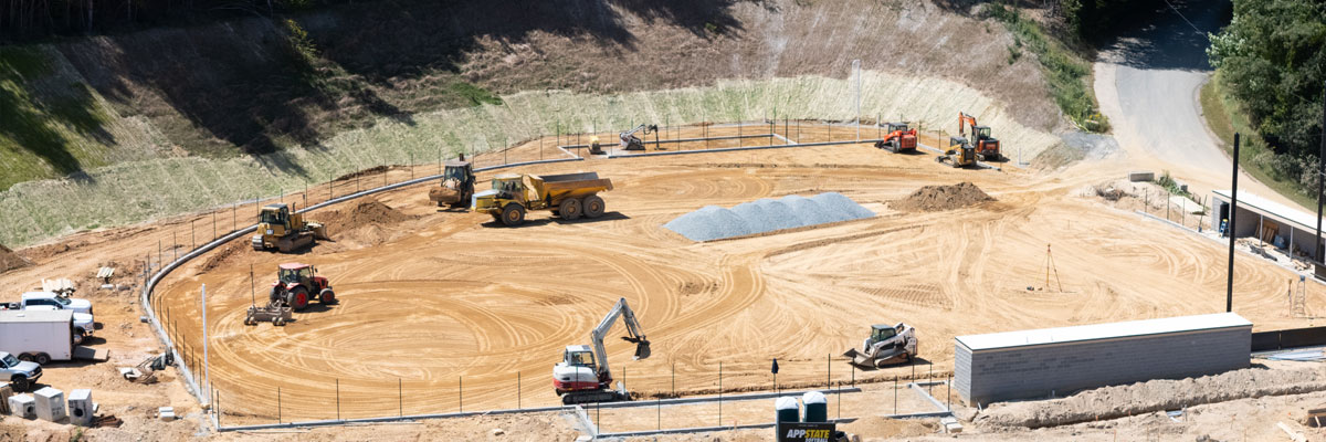 An aerial view of construction progress for the new softball facility at App State's Appalachian 105 property