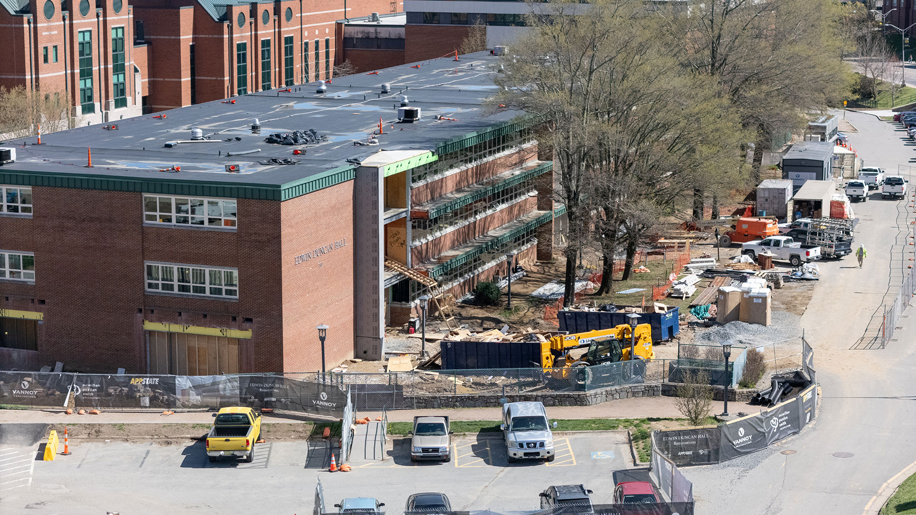 Construction for the progress for the renovation of App State's Edwin Duncan Hall