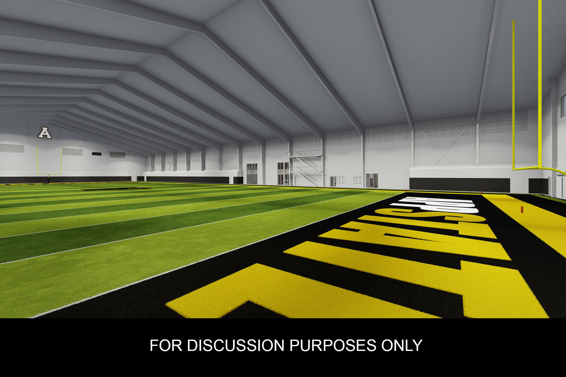 The 100-yard indoor practice field is shown in this conceptual rendering