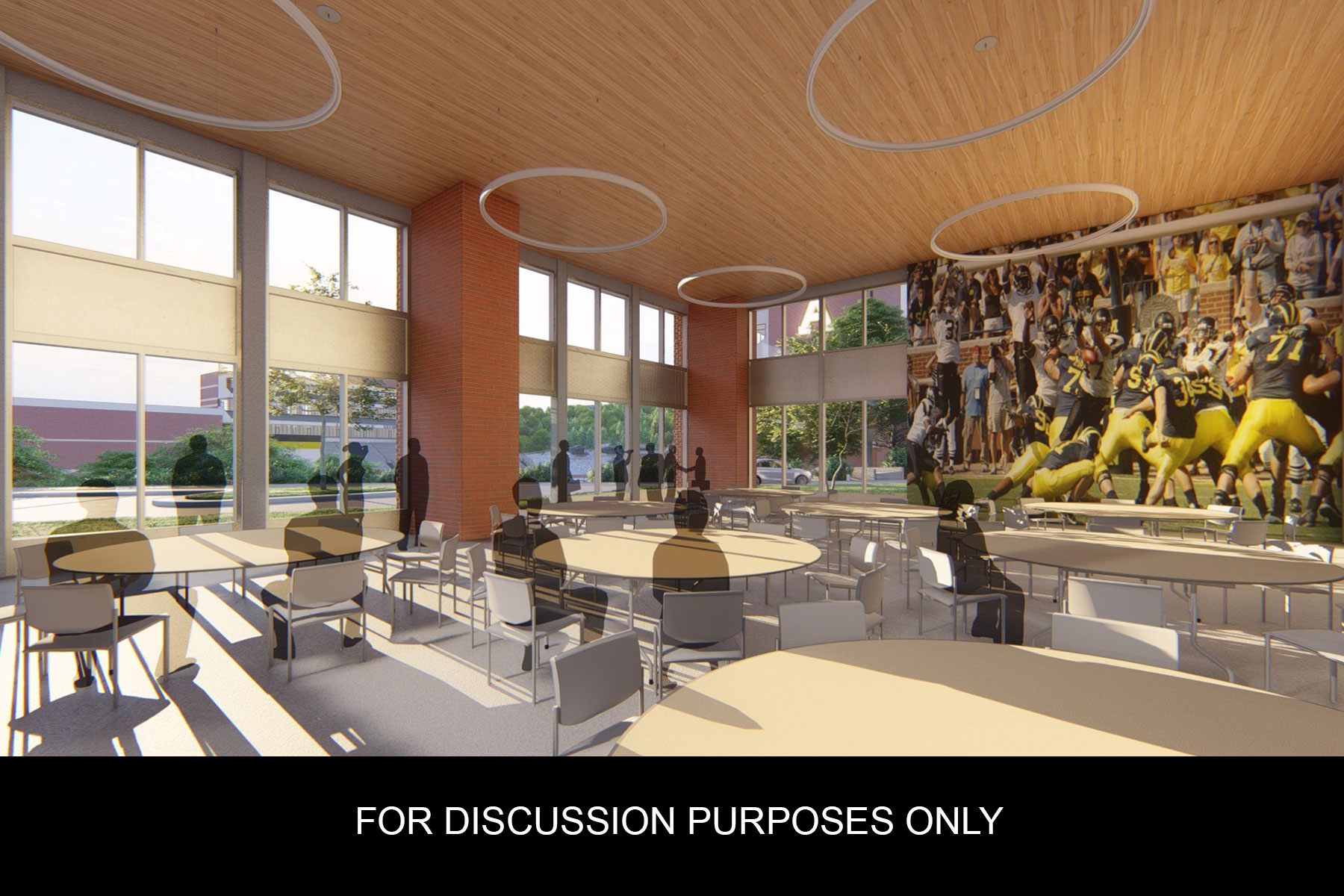 An interior rendering of the new Sofield Family Indoor Practice Facility at App State