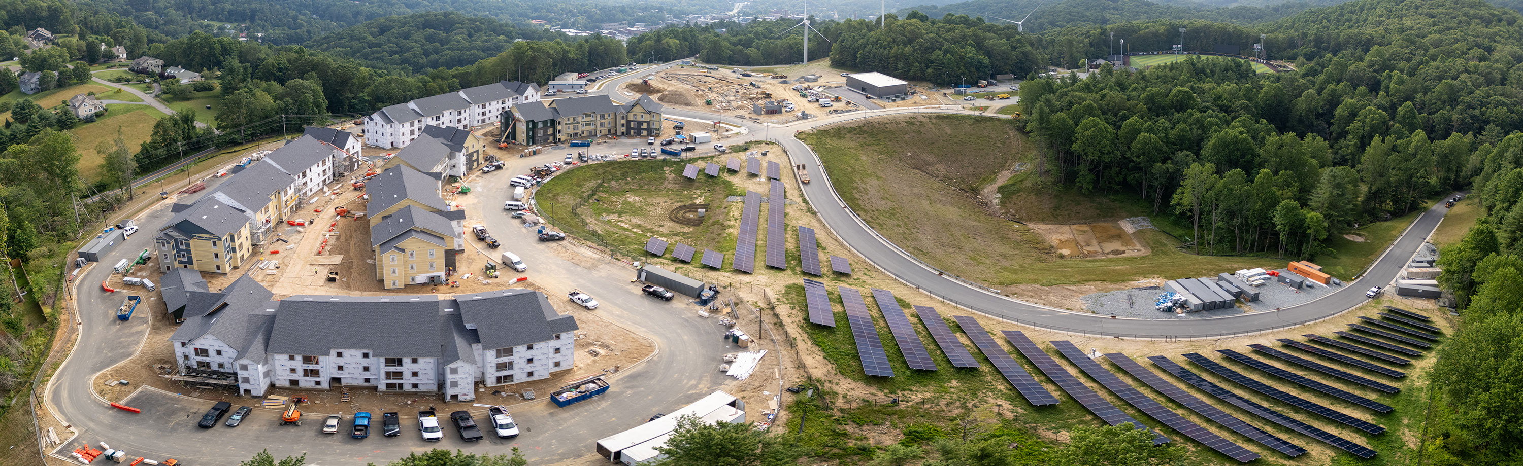 Panoramic view of App State’s Innovation District with Phase 1 construction underway.