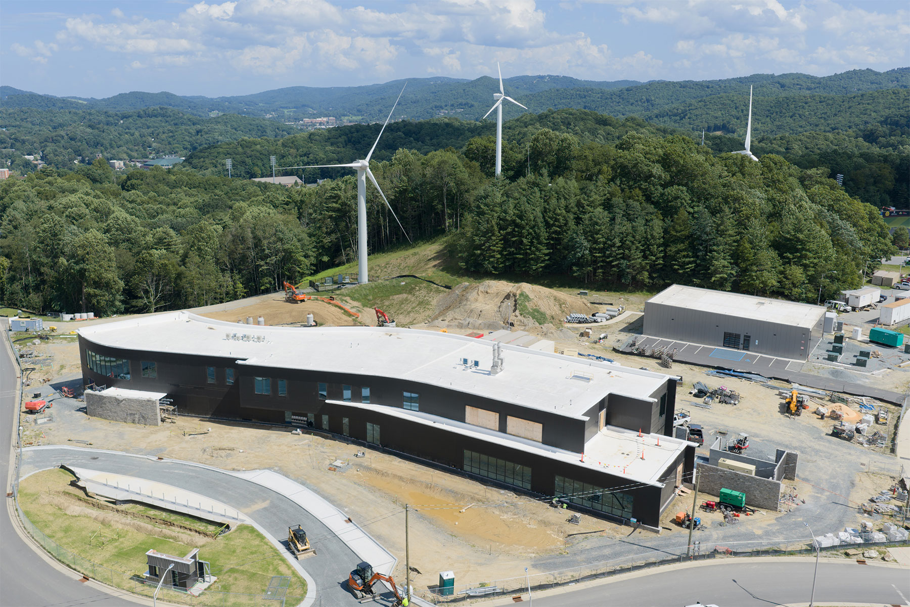 This aerial photo shows the STEM Academic Building that is under construction as part of App State’s Innovation District
