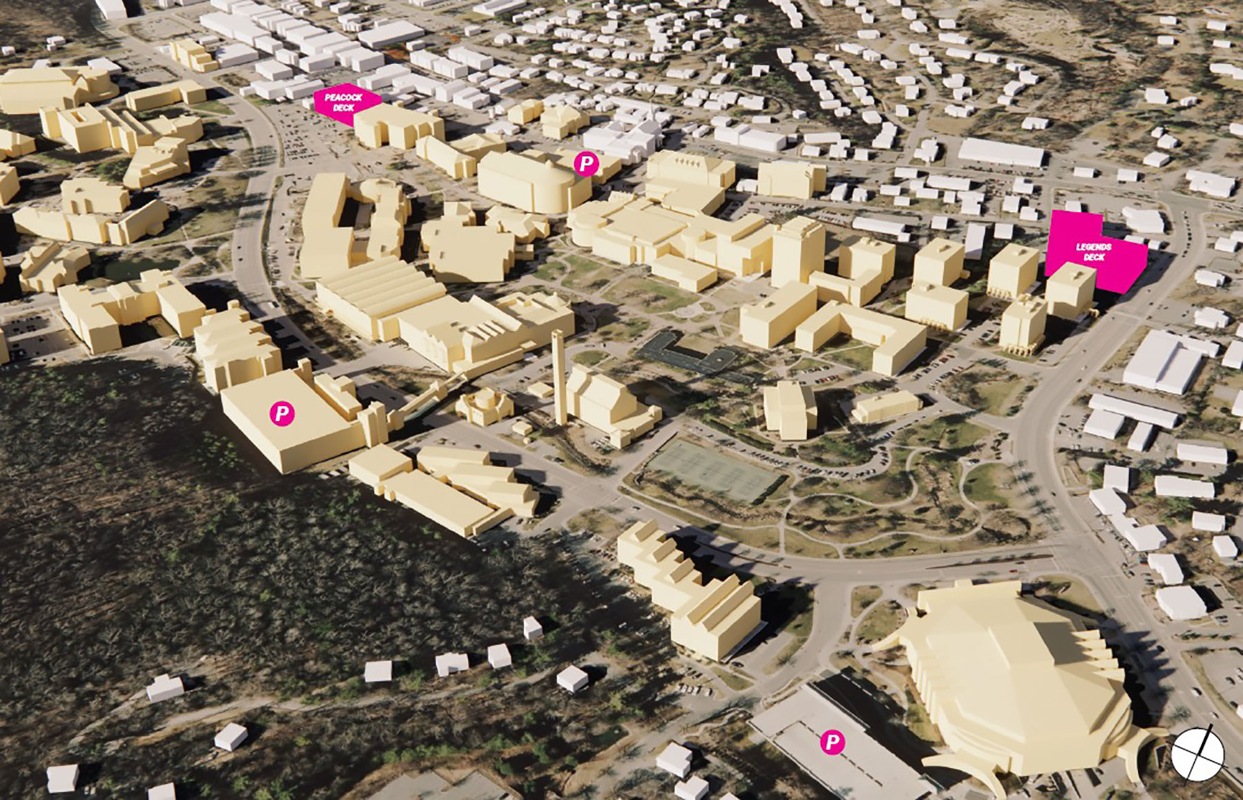 Graphic showing App State’s Master Plan is evaluating potential parking deck sites near Hardin and Howard streets in Boone.