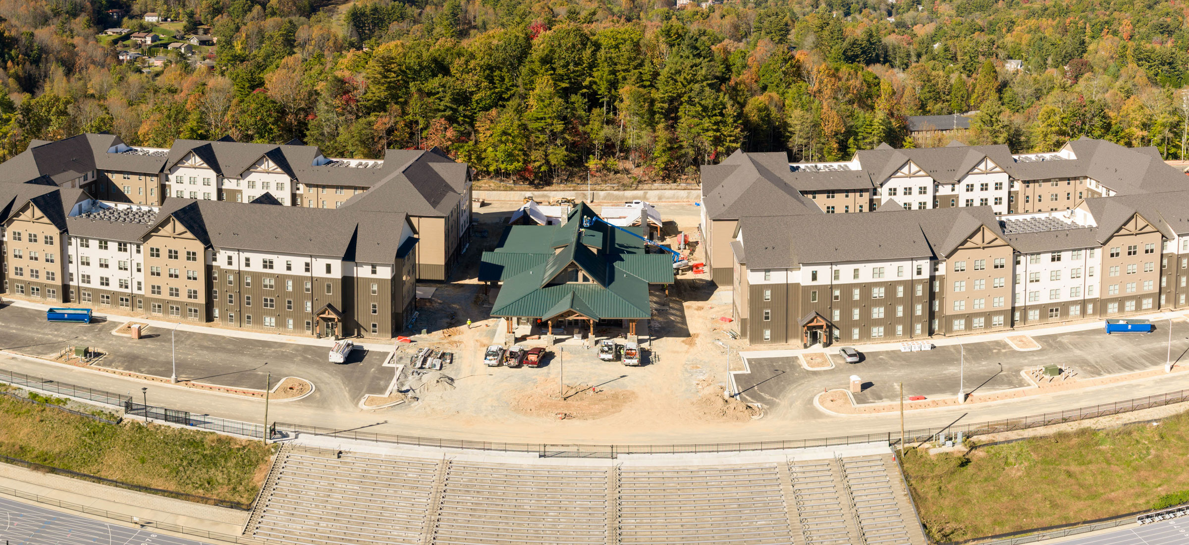 A panoramic view of the Mountaineer Ridge student housing complex at App State's Appalachian 105 property in Boone.