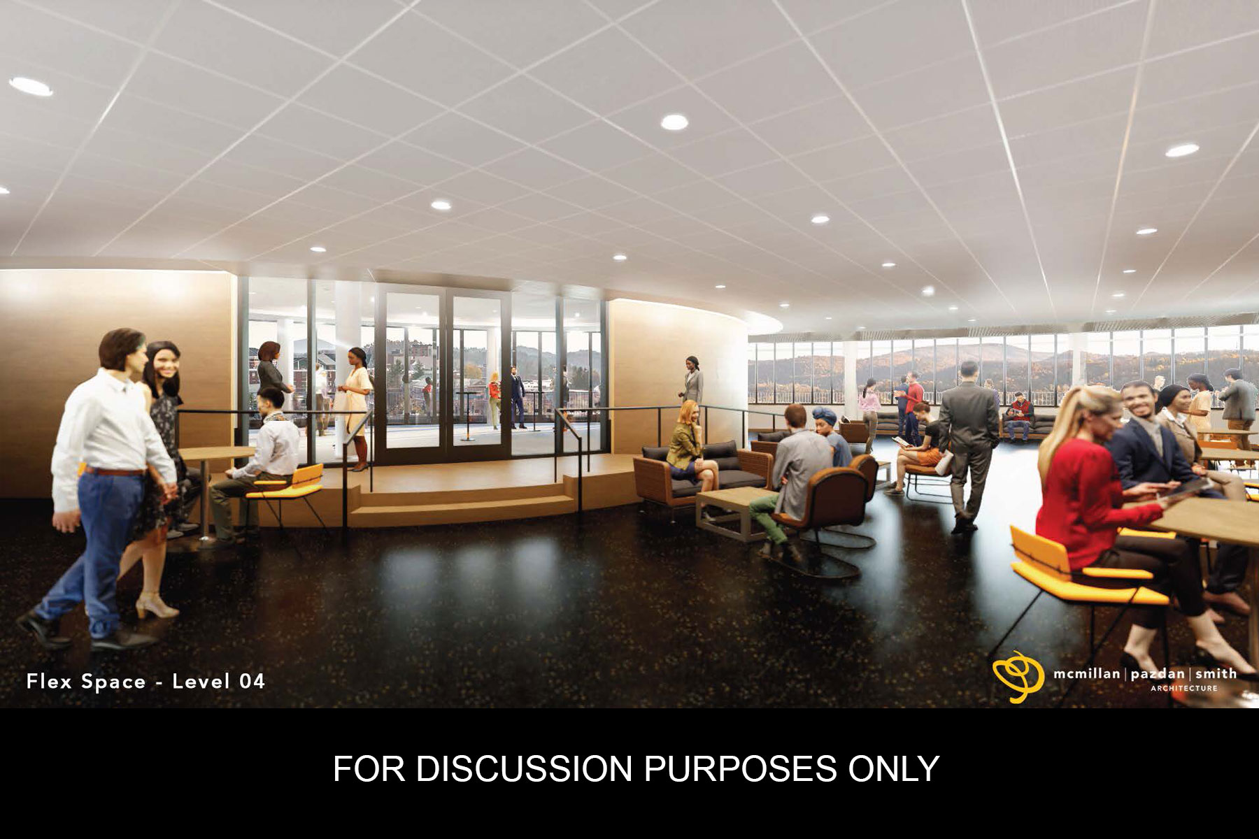 An interior view of the Peacock Hall addition’s fourth-floor area is shown in this artist’s rendering.