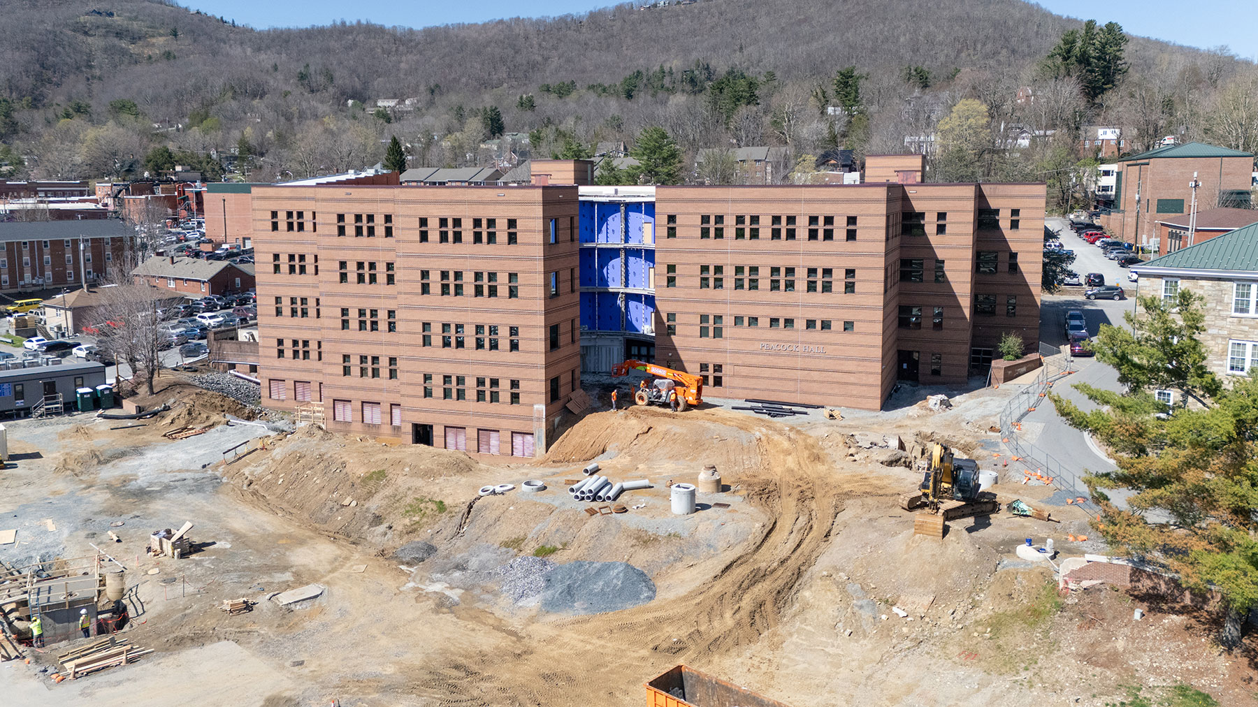 Peacock Hall at App State’s Boone campus with construction underway, April 9, 2025.