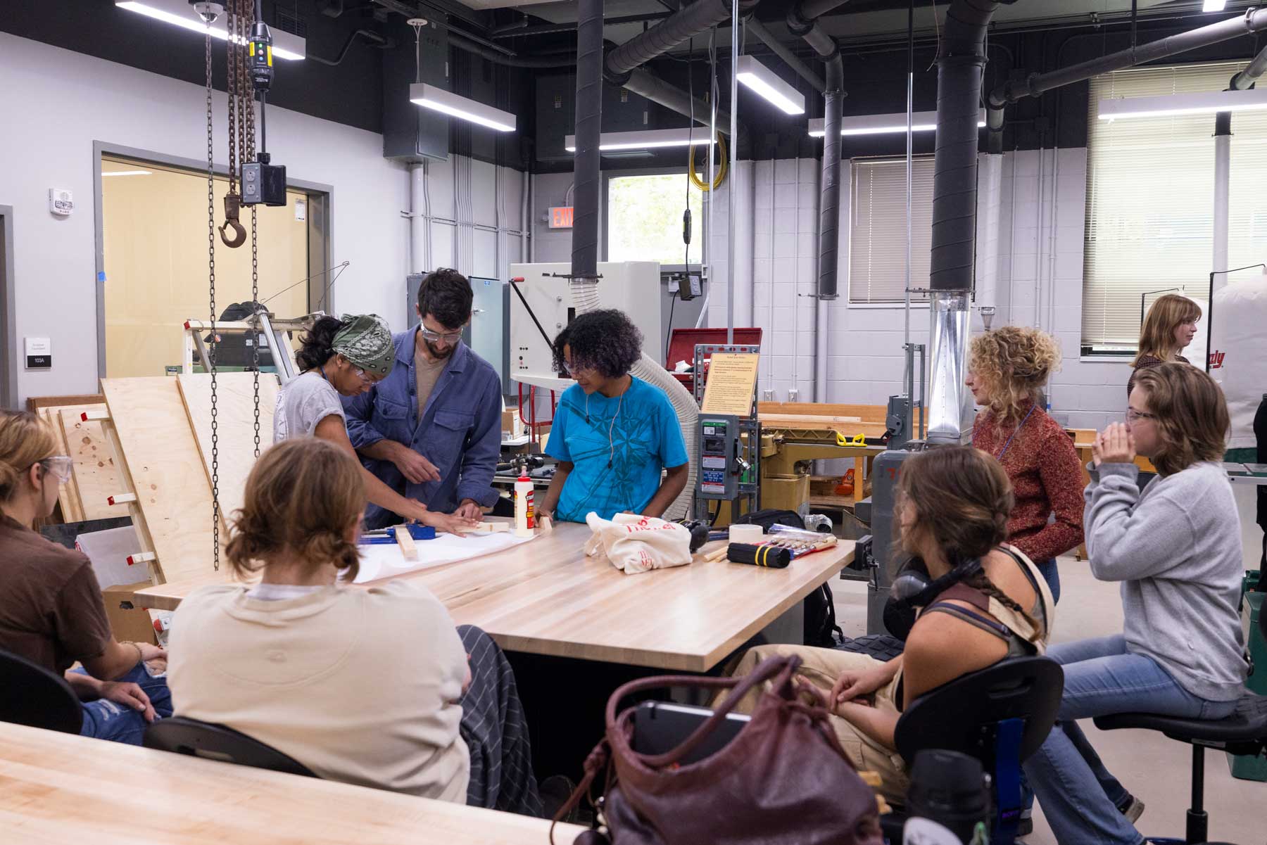Wey Hall Faculty and students in Wood Shop